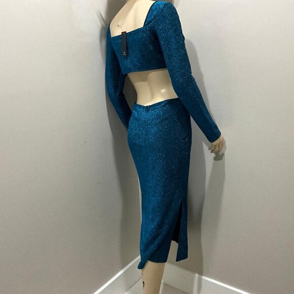 LULU'S magical sparkly blue deep V-neck & CUT-OUT BACK bodycon dress NWT size M - Picture 10 of 13